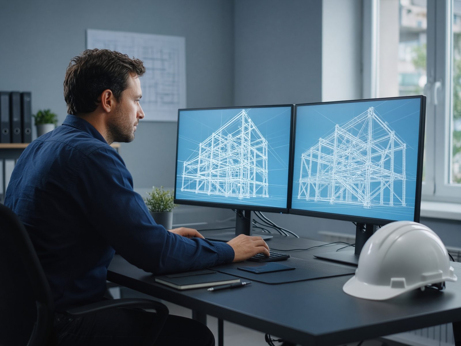 Engineer reviewing a three-dimensional structural model